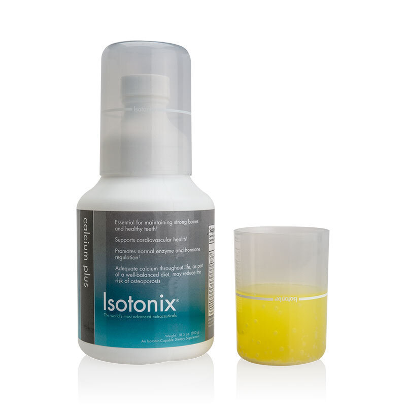 Isotonix Calcium Plus, surrounded with cheese, milk, nuts and greens 