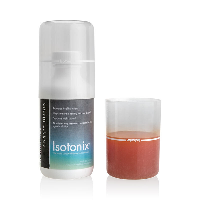 Isotonix Vision Formula with Lutein, with liquid serving cup partially filled