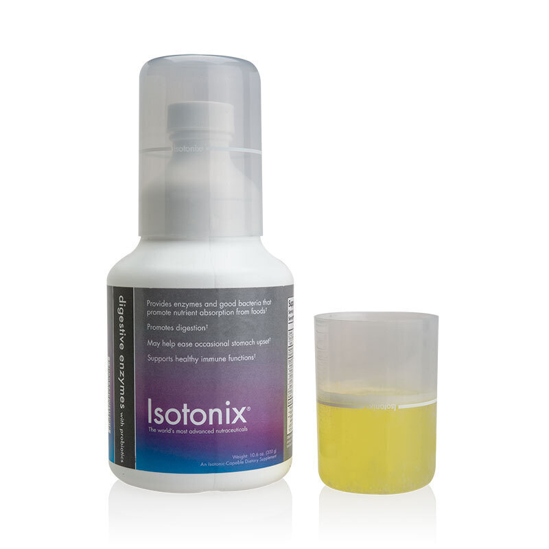 Isotonix Digestive Enzymes with Probiotics, with liquid serving cup partially filled