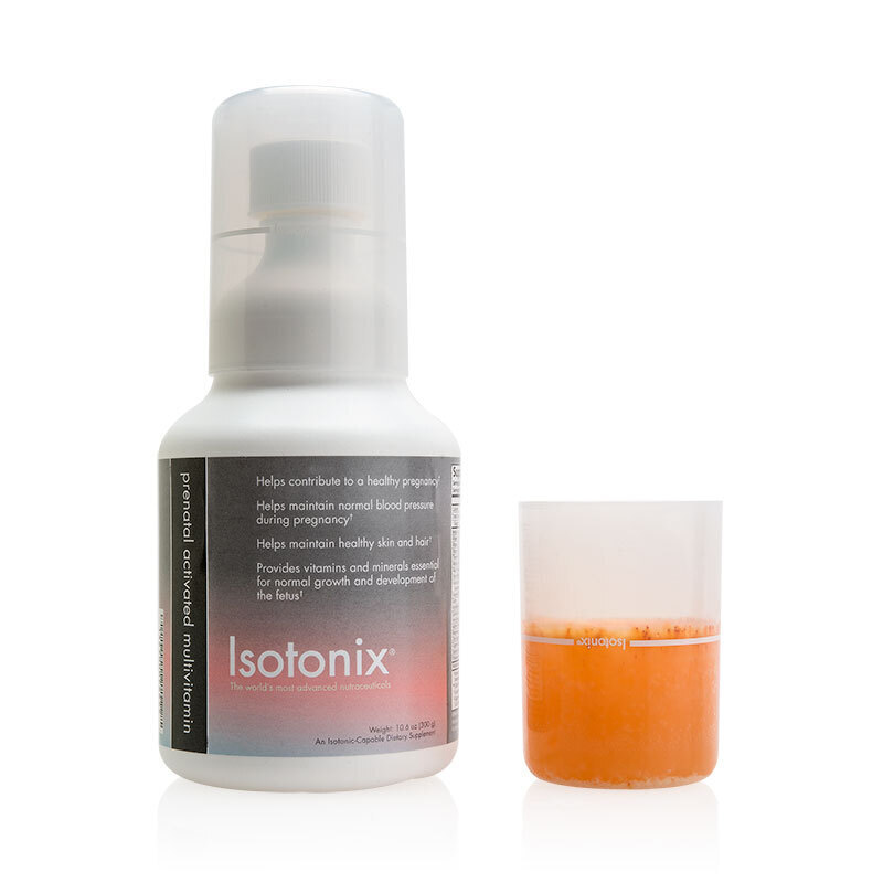 Isotonix Prenatal Activated Multivitamin, with liquid serving cup partially filled
