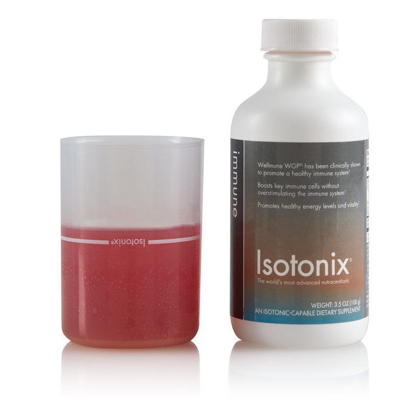 Isotonix Immune, 30 Servings bottle, with liquid serving cup partially filled