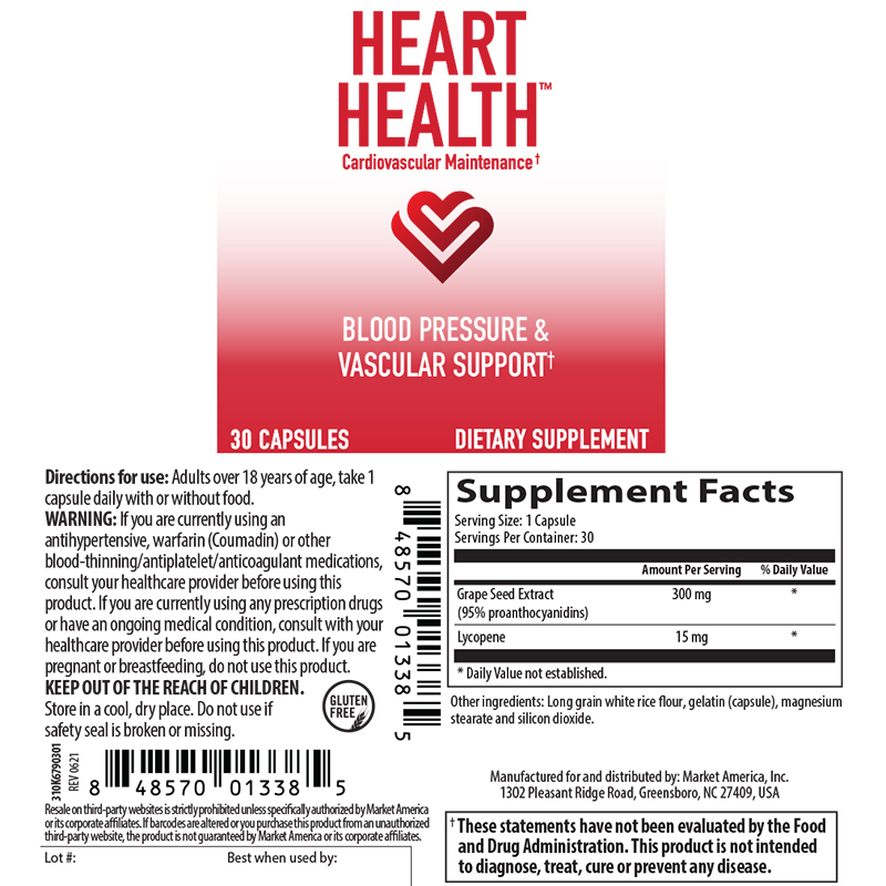 Heart Health Blood Pressure and Vascular Support Product Label. See Product Label Details section further below.