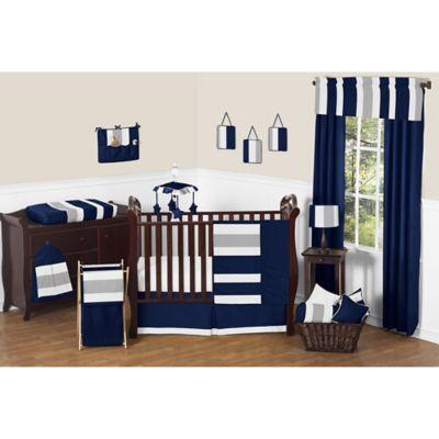 Sweet Jojo Designs Navy And Grey Stripe 11 Piece Crib Bedding Set