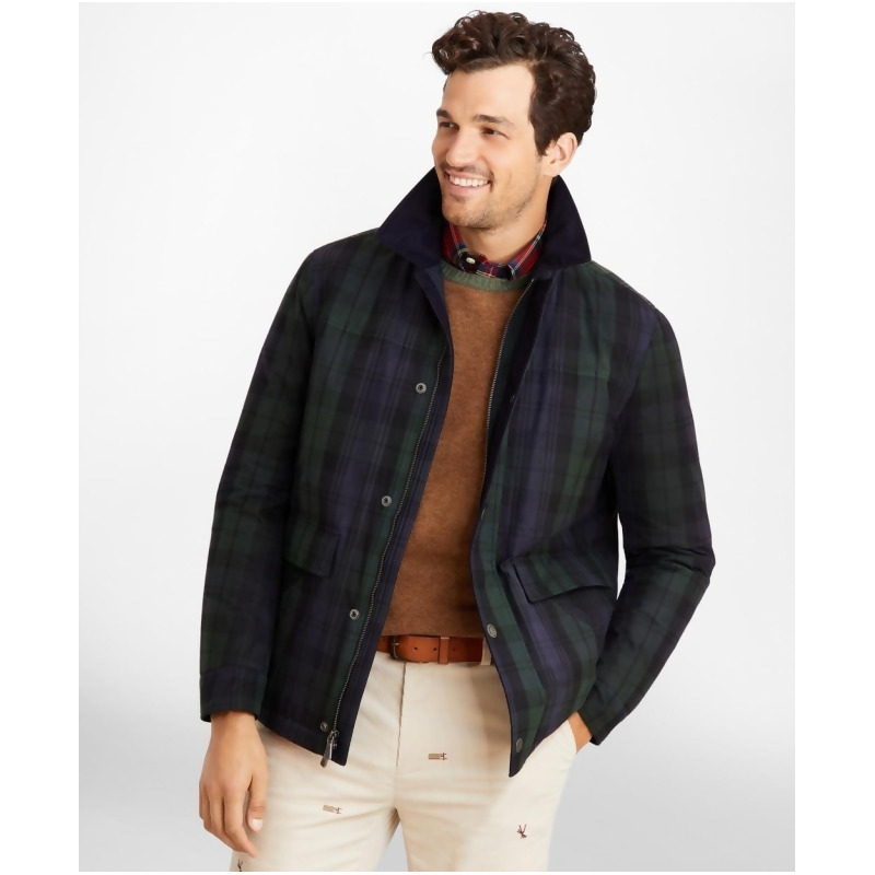 black watch tartan waxed cotton barn coat