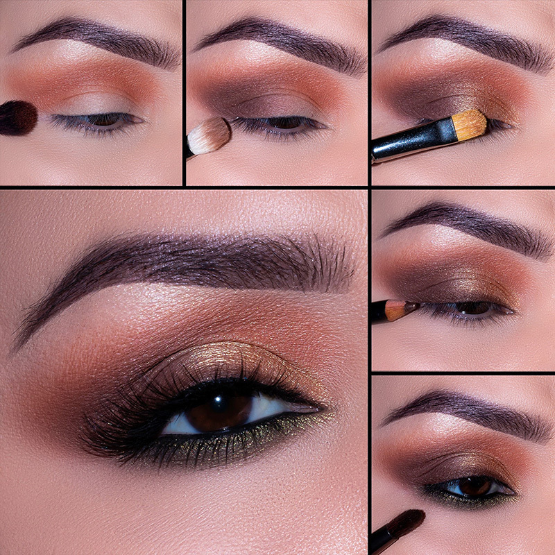 Motives Goal Digger Pallette, eye shadow application technique shown step by step in pictures