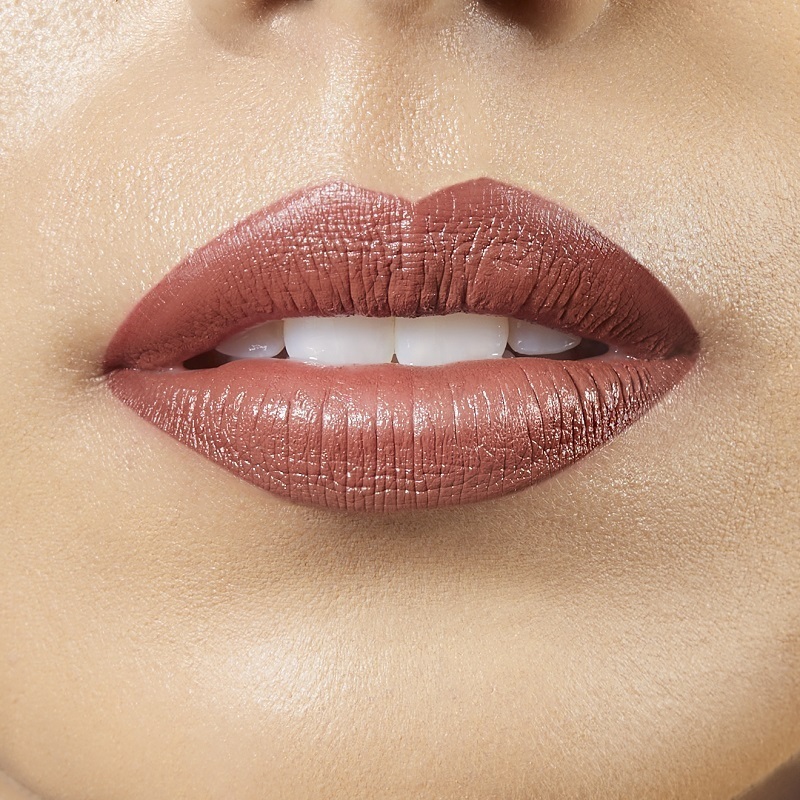 Motives LALA Liquid Lipstick, color I Dare You, showing closeup of lips on woman of medium complexion