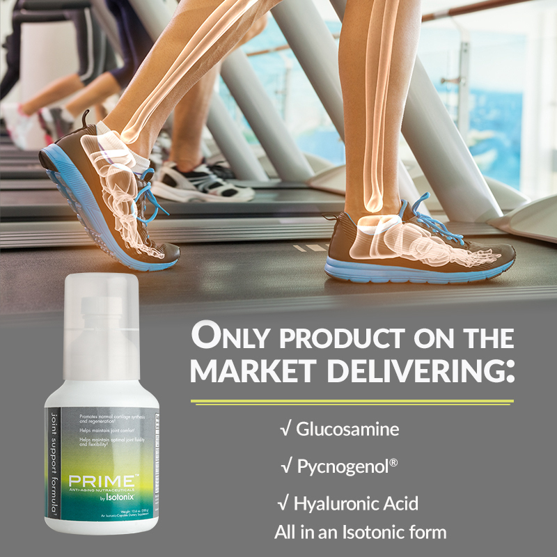 Prime Joint Support Formula by Isotonix with view of legs on treadmills, up close legs as xray version 