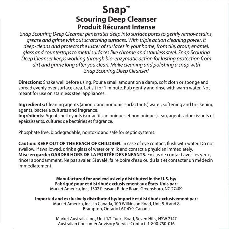 Snap Scouring Deep Cleanser Product label. See Product Label Details section further below.
