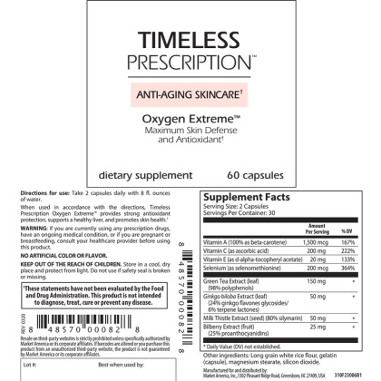 Timeless Prescription Oxygen Extreme Product Label. See Product Label Details section further below.