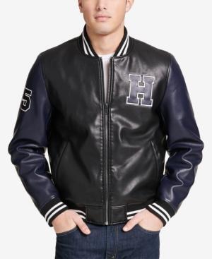 tommy hilfiger leather varsity jacket