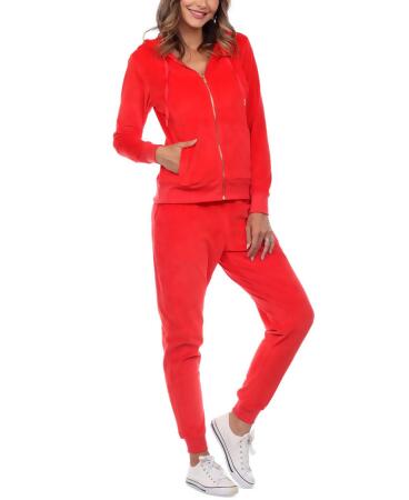 white mark women's velour tracksuit loungewear 2pc set