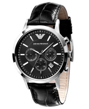 armani watch men's black leather strap