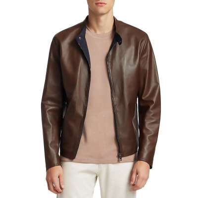 Saks Fifth Avenue Men S Collection Banded Collar Leather Jacket Brown Size Xl