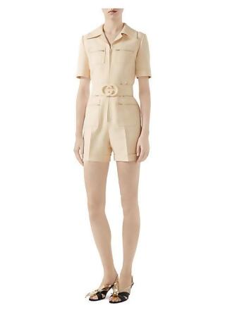 Gucci Women&#39;s GG Belt Cady Crepe Romper - Gardenia - Size 40 (4) from Saks Fifth Avenue at SHOP.COM