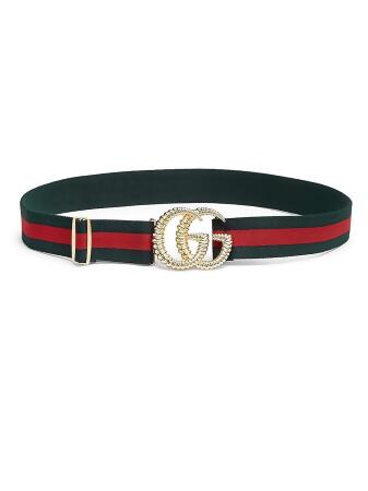Gucci Women&#39;s GG Logo Stripe Belt - Verde - Size 75 (XS) from Saks Fifth Avenue at SHOP.COM