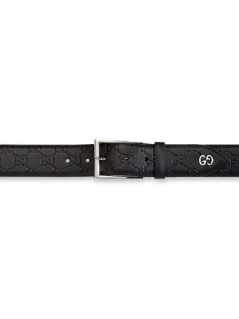 Gucci Men&#39;s Embossed Leather Belt - Black - Size 100 (Medium) from Saks Fifth Avenue at SHOP.COM
