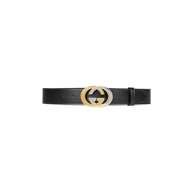 Gucci Men&#39;s Two Tone Interlocking GG Belt - Black - Size 100 (36) from Saks Fifth Avenue at SHOP.COM