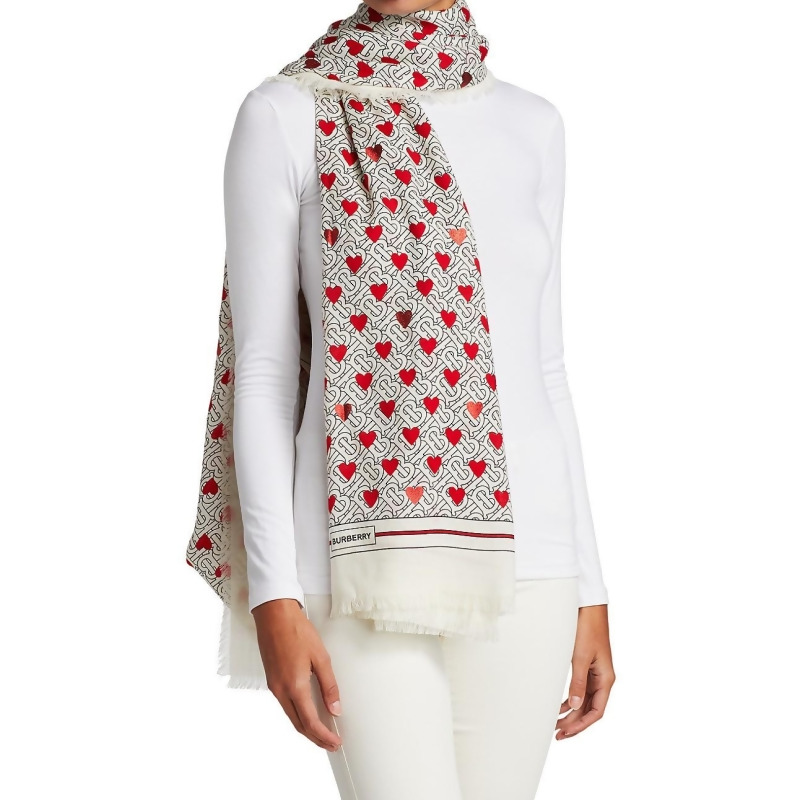 Burberry Women&#39;s TB Monogram & Heart Cashmere Scarf - White from Saks Fifth Avenue at SHOP.COM