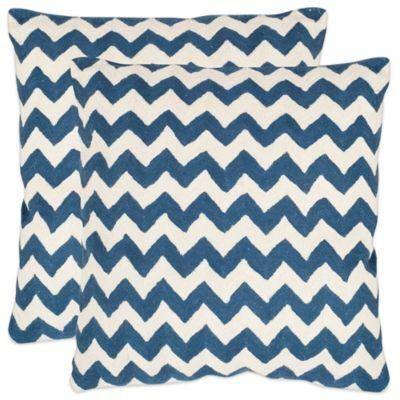Safavieh Striped Tealea 22 Inch Throw Pillows In Navy Blue Set Of 2