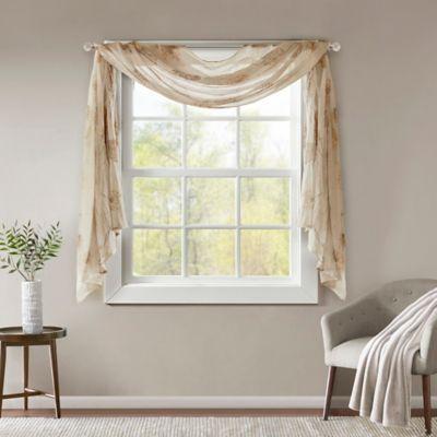 Madison Park Arella Sheer 144 Inch Scarf Window Valance In Taupe