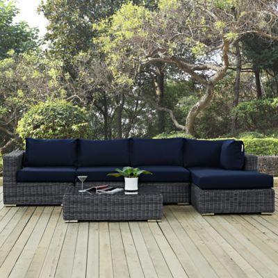 Modway Summon 5 Piece Outdoor Wicker Conversation Set In Navy Modway Summon 5 Piece Outdoor Wicker Conversation Set In Navy Sunbrella Canvas From Bed Bath Beyond At Com