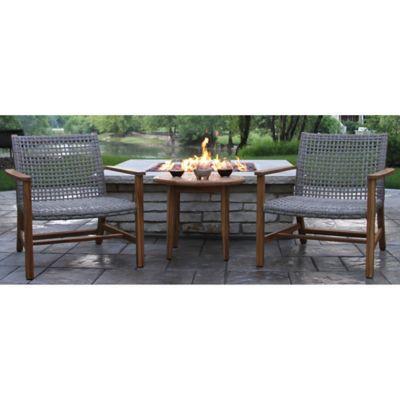 Outdoor Interiors 3 Piece Lounge Chair And Accent Table Patio Conversation Set In Teak Grey From Bed Bath Beyond At Shop Com