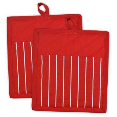 Design  Imports  Chef Stripe Pot  Holder  in Red Set of 2 