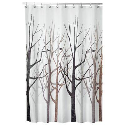 Idesign Forest 54 Inch X 78 Inch Shower Curtain In Grey Black