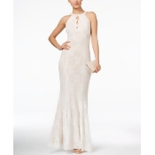 Nightway Lace Keyhole Halter Gown Nightway Lace Keyhole Halter Gown