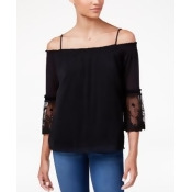 Bcx Juniors' Lace-Sleeve Cold-Shoulder Top Bcx Juniors' Lace-Sleeve Cold-Shoulder Top