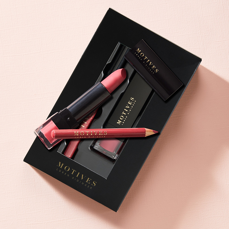Motives LIP Kit, color Like Really Pretty, showing lipstick and lip liner with black packaging