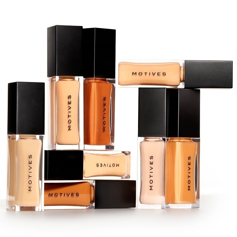 All eight shades of Motives Sculpting Concealer stacked on together