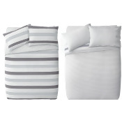 HOME Grey Stripe Twin Pack Bedding Set - Double HOME Grey Stripe Twin Pack Bedding Set - Double