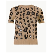 M&S Collection Pure Cotton Animal Print Short Sleeve Jumper M&S Collection Pure Cotton Animal Print Short Sleeve Jumper