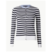 M&S Collection PETITE Striped Round Neck Cardigan M&S Collection PETITE Striped Round Neck Cardigan