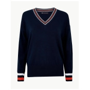 M&S Collection Pure Cotton Colour Block V-Neck Jumper M&S Collection Pure Cotton Colour Block V-Neck Jumper