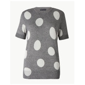 M&S Collection Polka Dot Round Neck Short Sleeve Jumper M&S Collection Polka Dot Round Neck Short Sleeve Jumper
