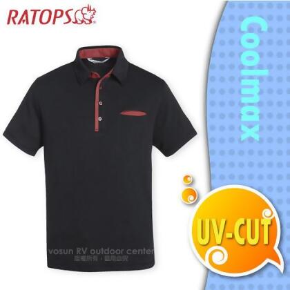 【瑞多仕-RATOPS】男款 Coolmax 短袖本布領POLO衫.運動休閒衫.防晒衣.排汗衣 / 吸濕排汗. 透氣.抗菌.快乾 / DB8671 灰黑/霧牛津紅色 