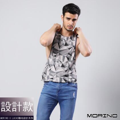 MORINOxLUCAS設計師聯名-幾何迷彩時尚健身開衩背心-灰色 