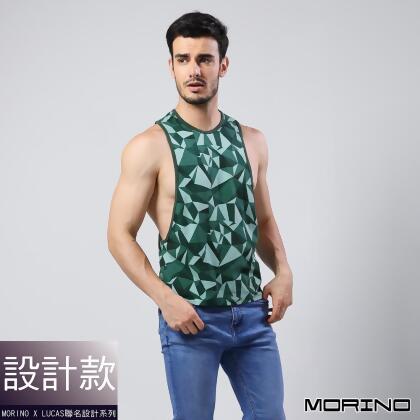 MORINOxLUCAS設計師聯名-幾何迷彩時尚健身開衩背心-綠色 