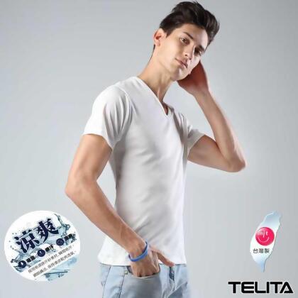 【TELITA】吸溼涼爽短袖V領衫/T恤/短袖內衣-白色 