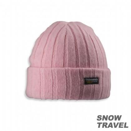 SNOWTRAVEL 3M防風透氣保暖羊毛帽(素面摺邊)(粉紅) 