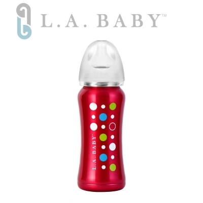 【L.A. Baby】超輕量醫療級316不鏽鋼保溫奶瓶 9oz (玫瑰紅)六色 