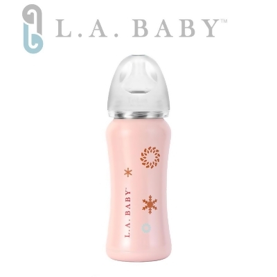 【L.A. Baby】超輕量醫療級316不鏽鋼保溫奶瓶 9oz (瑰蜜粉)六色 