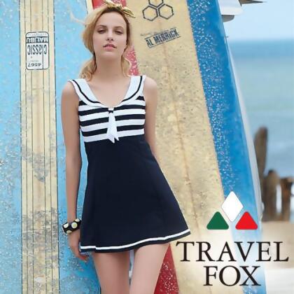 【旅狐TRAVEL FOX】海軍領大女連身帶裙泳衣c18710 