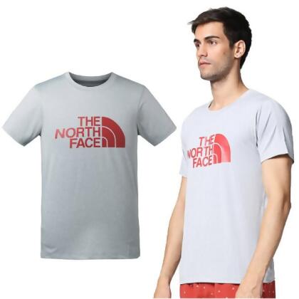 【美國 The North Face】男經典新款 大LOGO FlashDry 閃電吸濕快乾防臭短袖排汗衣.圓領T恤.機能性纖維運動衫/柔軟好穿可機洗/3CJM 淺灰 N 