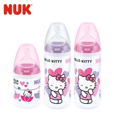 德國NUK-Hello Kitty寬口徑PP奶瓶-2大1小超值組-附1號中圓洞矽膠奶嘴0m+ 