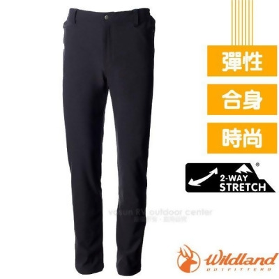 【荒野 WildLand】男新款 2-WAY雙向彈性排汗高透氣直筒保暖機能長褲(3D立體剪裁.YKK拉鍊)/0A72320 黑 V 