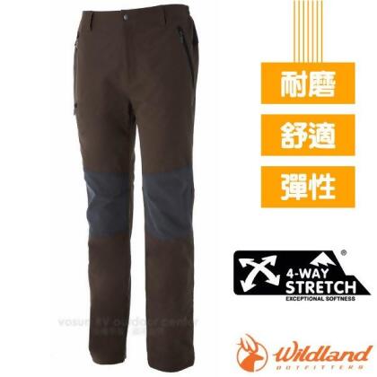 【荒野 WildLand】男新款 RE 四向高彈性拚接耐磨透氣輕保暖機能長褲(3D立體剪裁.合身版型) /0A52362 深卡其 V 