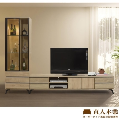 日本直人木業-KELLY白橡木212CM電視櫃加60CM玻璃展示櫃 